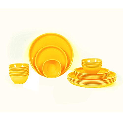 PRIZMA Microwave Safe Plastic Unbreakable Round Dinner Set Big Plates Set of 6, Small Plates Set of 6 & 12 Pieces Katori, Made in India (Yellow Set of 24) - Image 1
