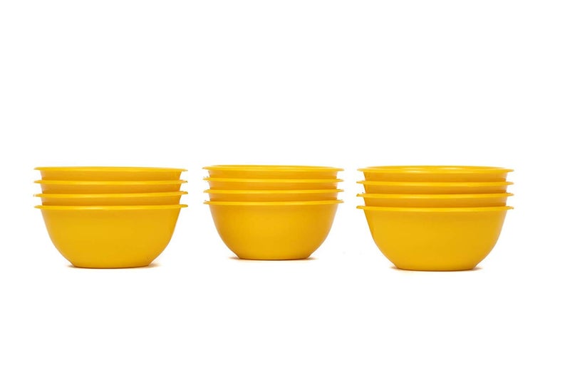 PRIZMA Microwave Safe Plastic Unbreakable Round Dinner Set Big Plates Set of 6, Small Plates Set of 6 & 12 Pieces Katori, Made in India (Yellow Set of 24) - Image 5