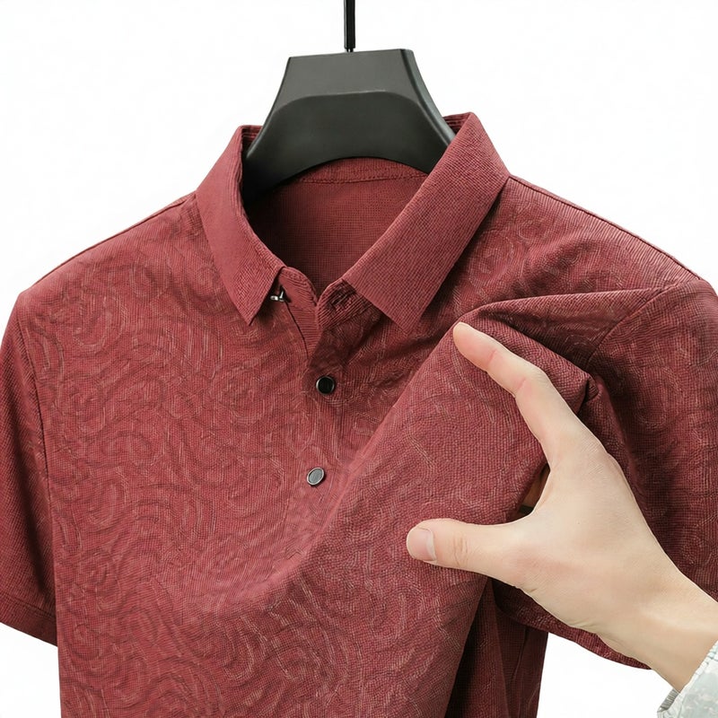Men's Seamless Short Sleeve Polo Shirt Summer Casual Ice Silk Collar Top - Image 1