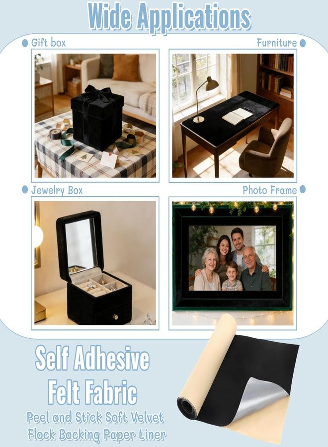 Acshio Self Adhesive Felt Fabric, 130''L x 17''W Soft Black Velvet Felt Drawer Liner Roll, DIY Velvet Fabric Peel and Stick Felt for Art Crafts, Jewelry Box, Cup Mats, Picture Frames, Chair Legs - Image 4
