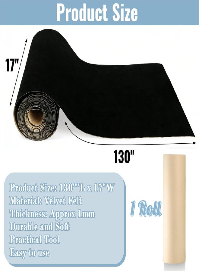 Acshio Self Adhesive Felt Fabric, 130''L x 17''W Soft Black Velvet Felt Drawer Liner Roll, DIY Velvet Fabric Peel and Stick Felt for Art Crafts, Jewelry Box, Cup Mats, Picture Frames, Chair Legs - Image 2