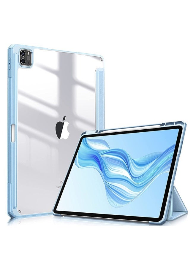 Beauenty ipad 12.9 Transparent acrylic flat cover triple fold stand white ice blue