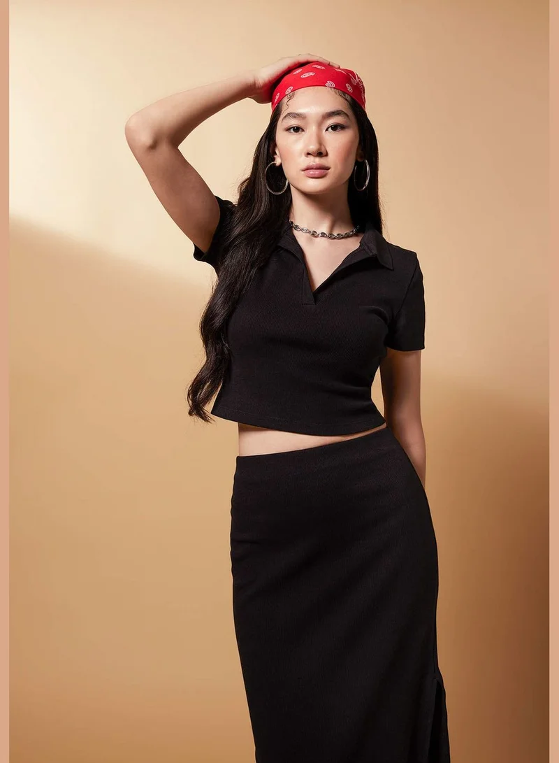 DeFacto Woman Fitted Polo Neck Knitted Short Sleeve T-Shirt