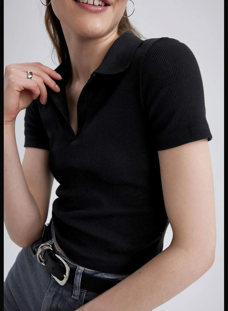 DeFacto Woman Fitted Polo Neck Knitted Short Sleeve T-Shirt