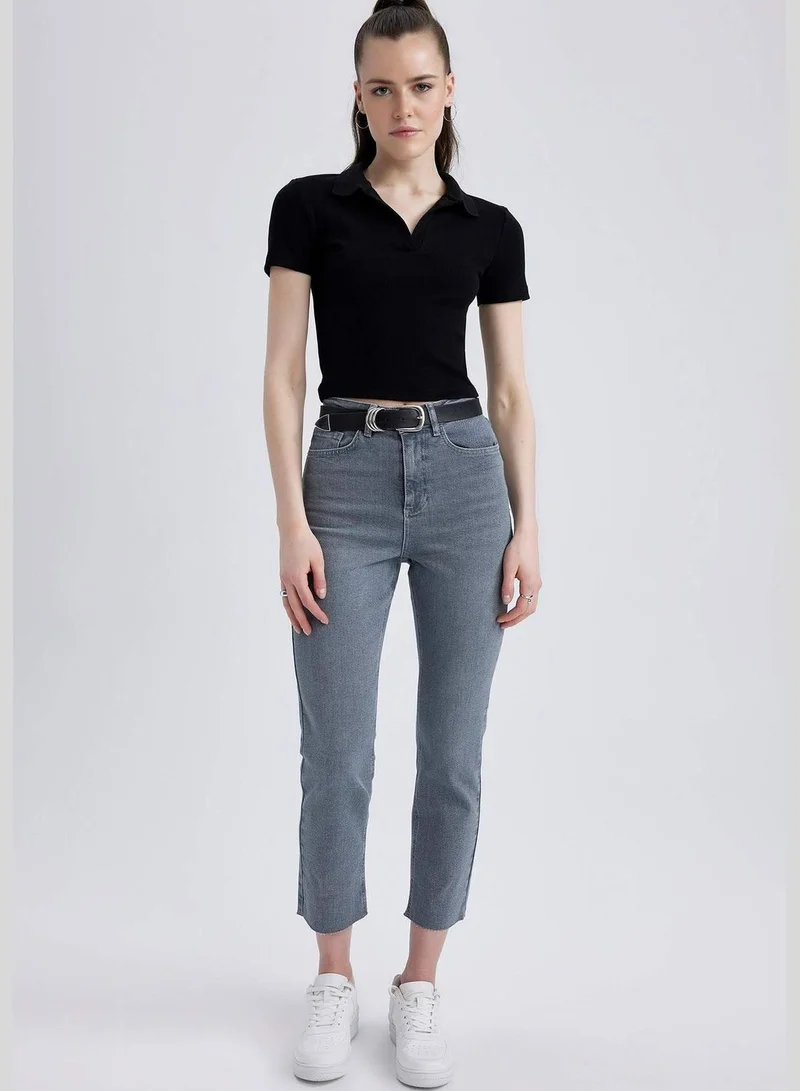 DeFacto Woman Fitted Polo Neck Knitted Short Sleeve T-Shirt