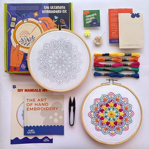 KNOT YOUR TYPE Cotton Mandala DIY Embroidery Kit | Hand Embroidery Kit with All Stitching Materials | Perfect Art & Craft Gift Set, Stitching Kit for Adults, Blue - Image 1
