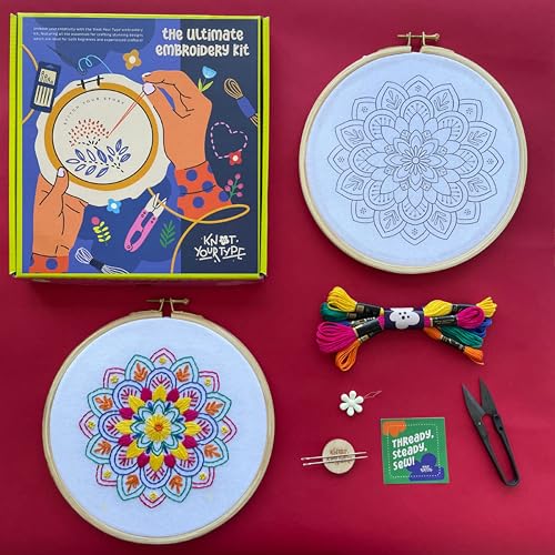 KNOT YOUR TYPE Cotton Mandala DIY Embroidery Kit | Hand Embroidery Kit with All Stitching Materials | Perfect Art & Craft Gift Set, Stitching Kit for Adults, Blue - Image 2
