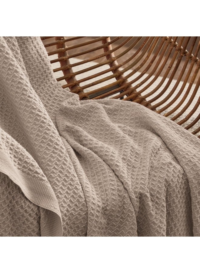 Bedsure Bedsure 100% Cotton Blanket Queen Size for Bed - Breathable and Soft, Waffle Weave Blanket for Summer Spring, Tan, 90x90 Inches  - Image 3