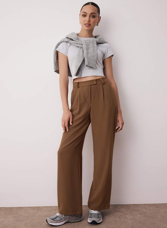 trendyol Khaki Wide Leg/Wide Leg Woven Fabric Trousers TWOAW22PL0263 - Image 1