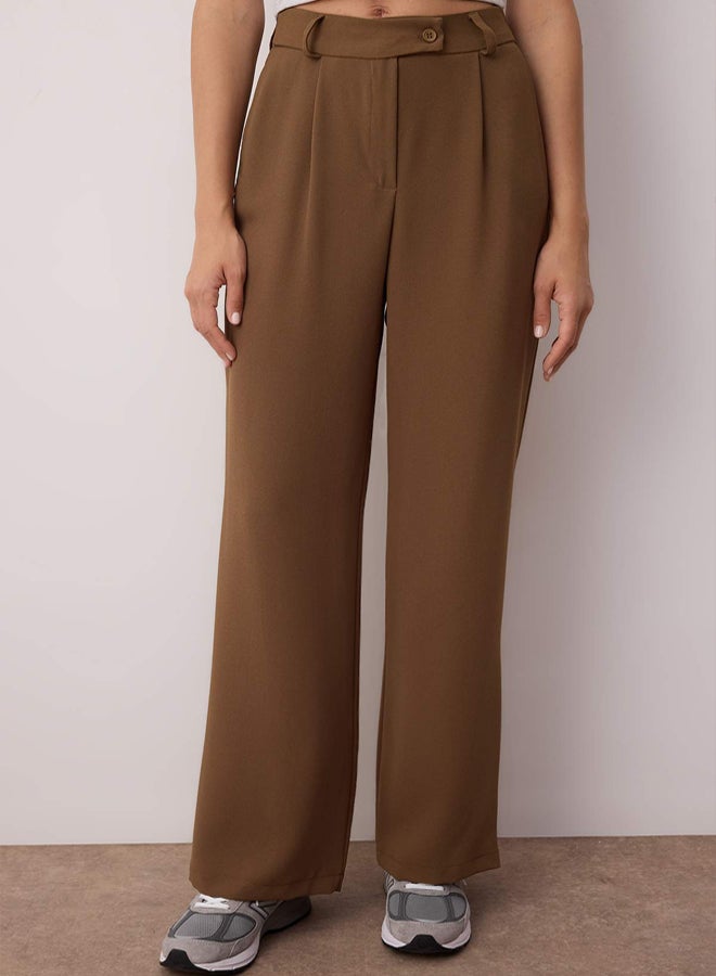 trendyol Khaki Wide Leg/Wide Leg Woven Fabric Trousers TWOAW22PL0263 - Image 3