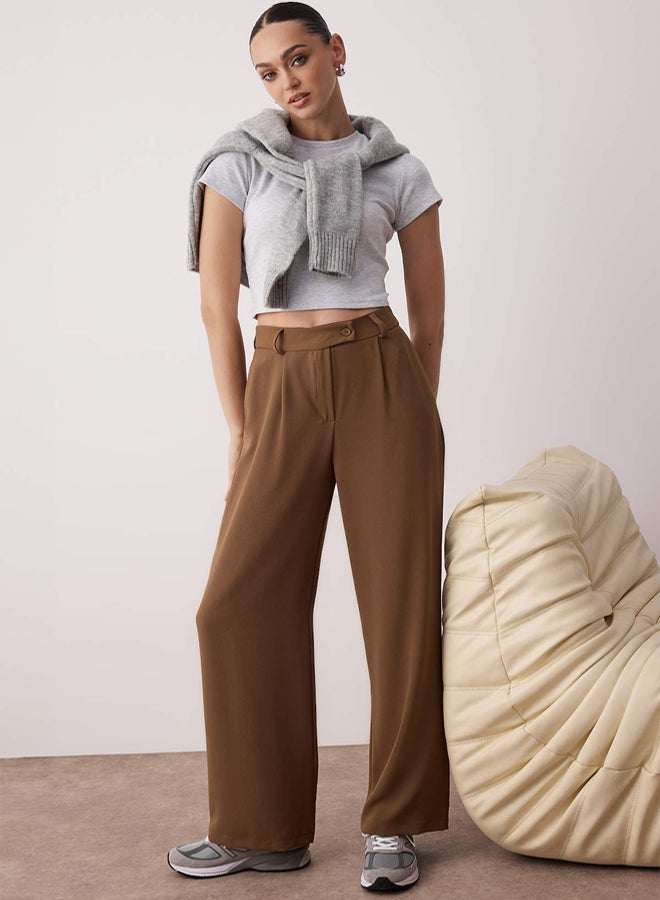 trendyol Khaki Wide Leg/Wide Leg Woven Fabric Trousers TWOAW22PL0263 - Image 2