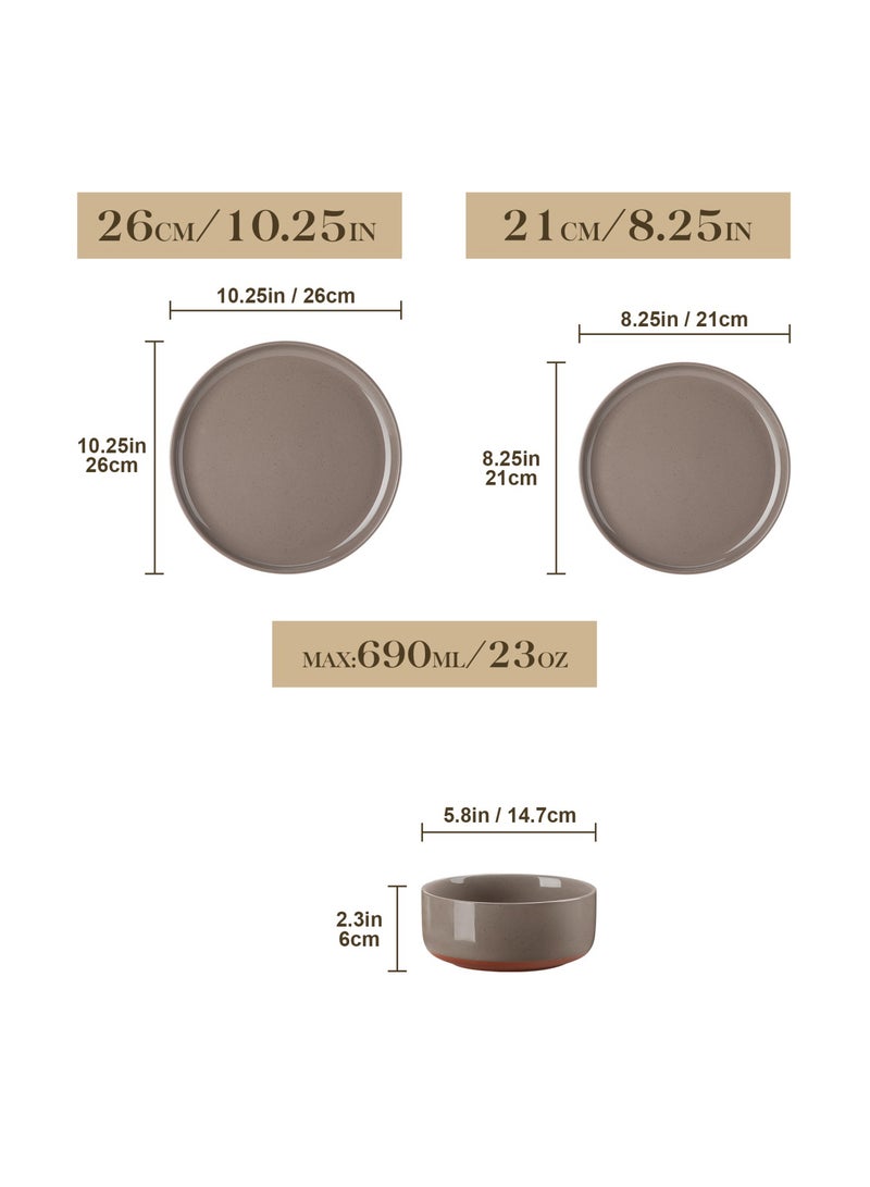 مجموعة عشاء من 12 قطعة من سيراميك حجري، تشمل أطباق عشاء وأطباق حلوى وأوعية، ل4 أشخاص، سطح مطلي بالسمسم - Image 2