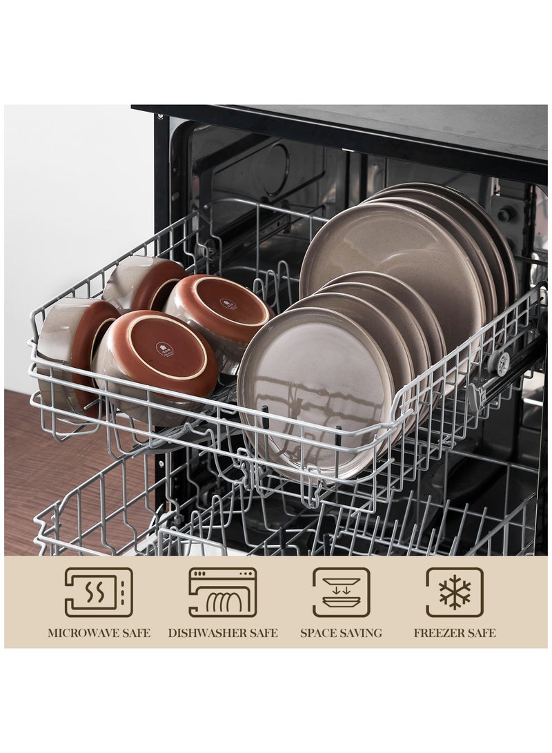 مجموعة عشاء من 12 قطعة من سيراميك حجري، تشمل أطباق عشاء وأطباق حلوى وأوعية، ل4 أشخاص، سطح مطلي بالسمسم - Image 3