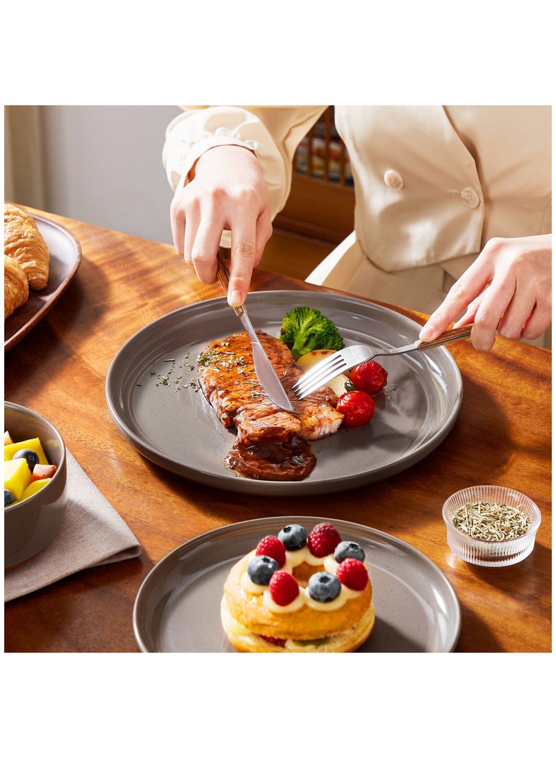 مجموعة عشاء من 12 قطعة من سيراميك حجري، تشمل أطباق عشاء وأطباق حلوى وأوعية، ل4 أشخاص، سطح مطلي بالسمسم - Image 4