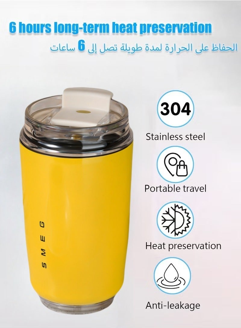 320ML Coffee Mug,Insulated Beverage Cup With Leakproof Lid, Travel Portable Car Drinking Cup，Stainless Steel Vacuum Leak proof , Yellow - Image 2