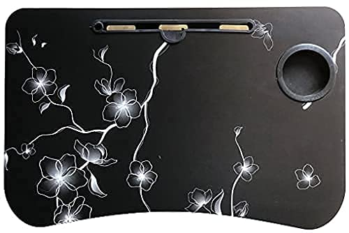Maruti Creation Foldable Black Flower Printed Laptop Table with Cup Holder Study Table Bed Table Breakfast Table PortableErgonomic Rounded EdgesNonSlip Laptop Table Black Flower Printed - Image 2