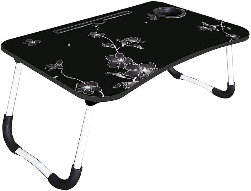 Maruti Creation Foldable Black Flower Printed Laptop Table with Cup Holder Study Table Bed Table Breakfast Table PortableErgonomic Rounded EdgesNonSlip Laptop Table Black Flower Printed - Image 1