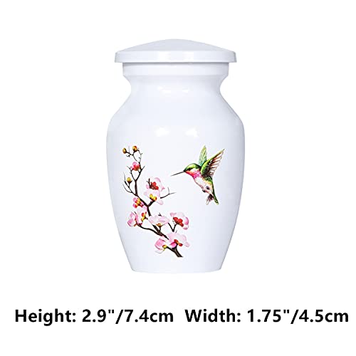 ICOKEE Hummingbird Small Urn for Human Ashes or Pet Ashes - Aluminum Cremation Mini Urn for Ashes - White Memorial Keepsake Urn - Qty 1- with Velvet Bag - Image 2