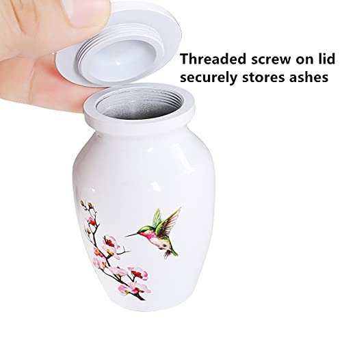 ICOKEE Hummingbird Small Urn for Human Ashes or Pet Ashes - Aluminum Cremation Mini Urn for Ashes - White Memorial Keepsake Urn - Qty 1- with Velvet Bag - Image 3