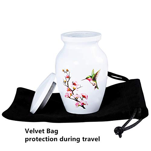 ICOKEE Hummingbird Small Urn for Human Ashes or Pet Ashes - Aluminum Cremation Mini Urn for Ashes - White Memorial Keepsake Urn - Qty 1- with Velvet Bag - Image 5