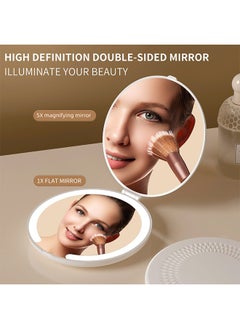 GIFT Compact Mirror Lighted Travel Makeup Mirror with 1X/5X Magnifying Double Sided Dimmable Portable Pocket for Handbag and Pocket USB Charging  - Image 2