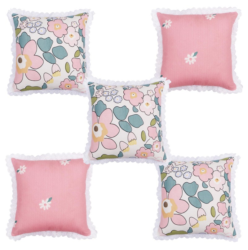 RD TREND® Cushion Covers 16x16 Inches Set of 5 | White Lace Border Decorative Cushion Cases | 310 TC Cotton Floral Printed Throw Pillow Covers for Sofa, Bed & Living Room-Pink Heart - Image 4