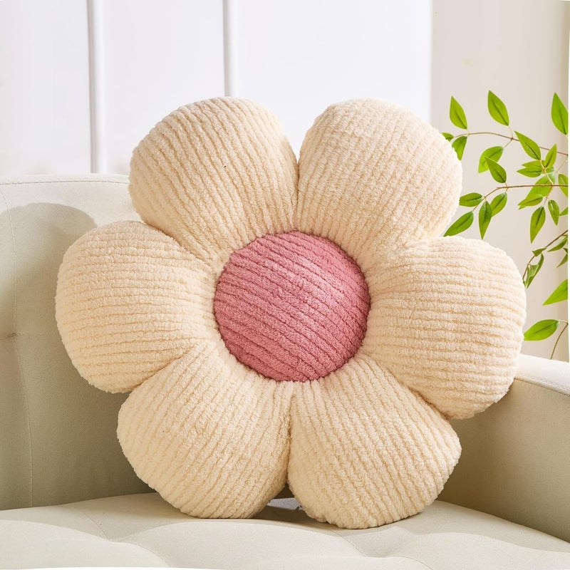 XIAIJIA Flower Pillow Flowers Shaped Pillow Cushion Decorative Daisy Pillow for Bed Cute Throw Pillow Flower Floor Pillow Soft Seat Cushion Cream Cushion 15.7" - Image 1