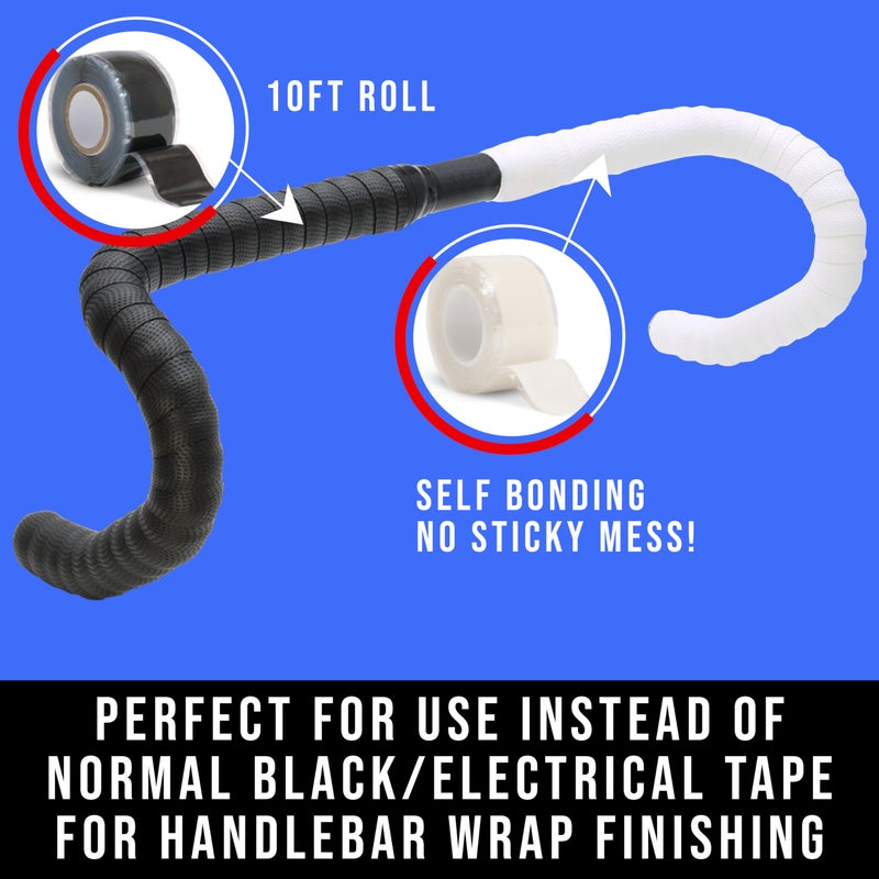 Domain Cycling - Bike Handlebar Tape - Self-Fusing Silicone Waterproofing Tape - 10 Ft Roll of Self-Bonding Handlebar Tape for Road Bike Repair Griptape Black - Handlebar Finishing Tape for Road Bike - Image 4