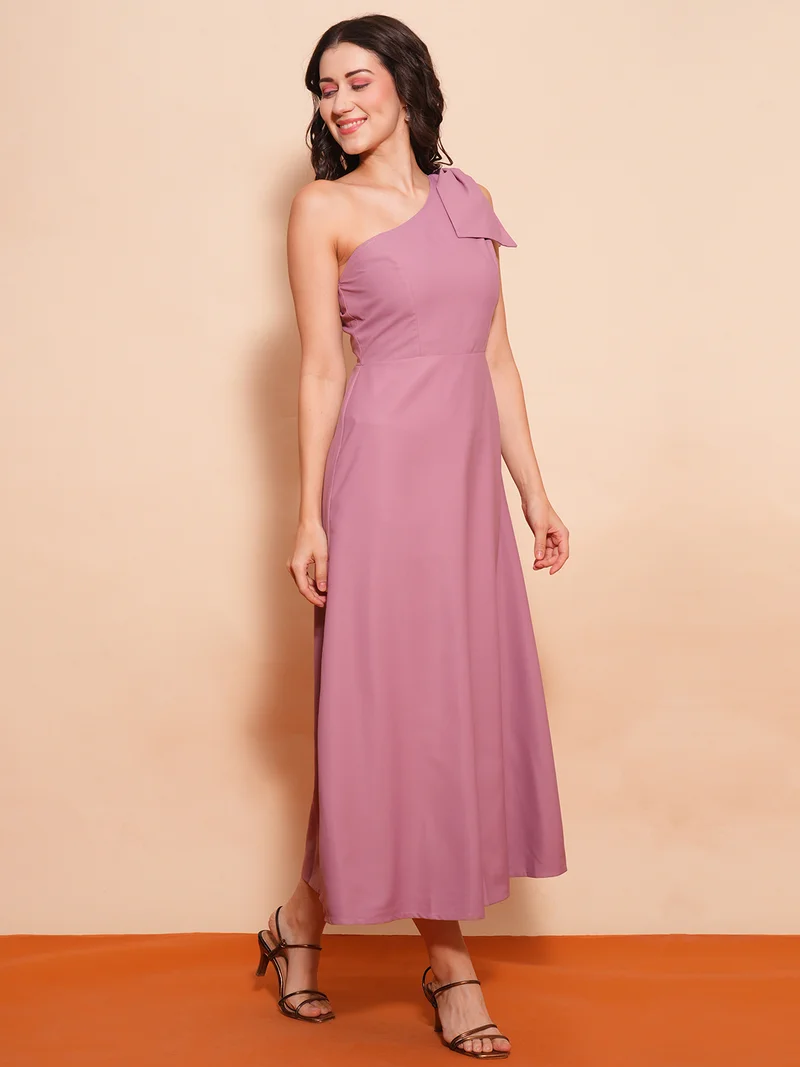 globus Women Solid One Shoulder A-Line Maxi Dress