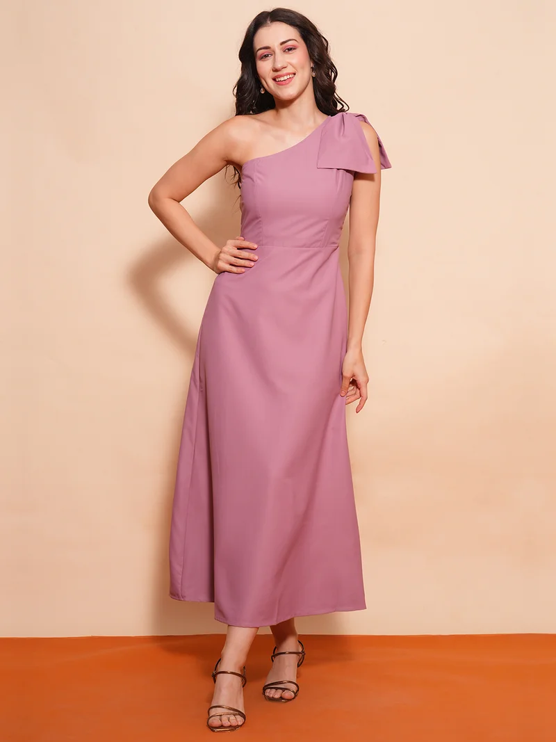 globus Women Solid One Shoulder A-Line Maxi Dress