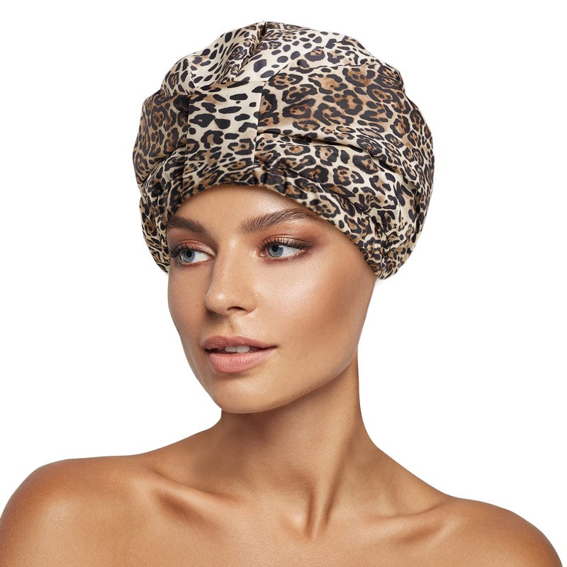 INNELO Luxury Shower Cap for Women, Reusable Shower Hair Caps, Adjustable Shower Cap Hair Cap for Women, Double Layers with Satin Lined Bathing Shower Hat, for All Hair Styles - Image 1