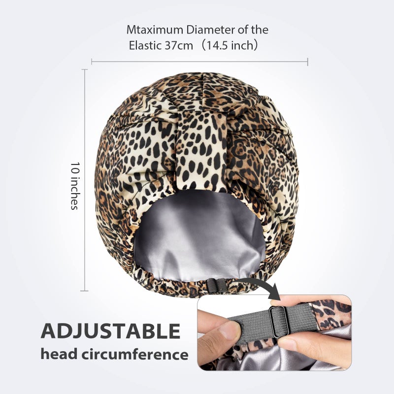 INNELO Luxury Shower Cap for Women, Reusable Shower Hair Caps, Adjustable Shower Cap Hair Cap for Women, Double Layers with Satin Lined Bathing Shower Hat, for All Hair Styles - Image 3