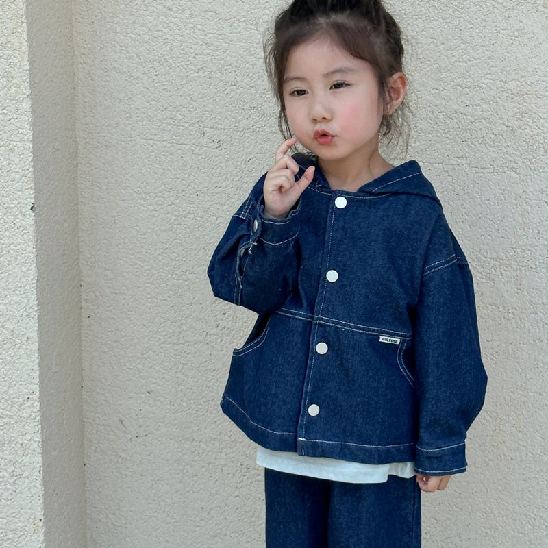 Kids Denim Set 2024 New Casual Autumn Outfit QW240058 dark blue coat