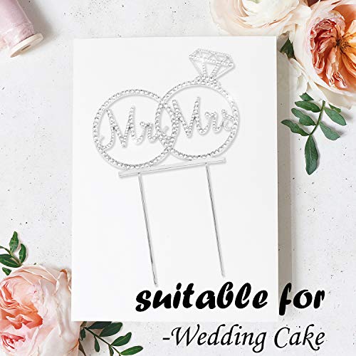 Hatcher lee Mr & Mrs Cake Topper For Wedding Anniversary Rings Crystal Rhinestone Party Decoration (Silver) - Image 4