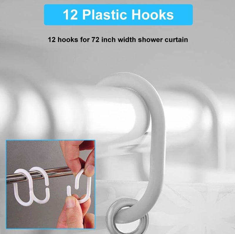 Voroly Shower Curtain Liner with 12 Plastic Hooks, 72x72 Inch Plastic Shower Curtain Liner for Shower Stall & Bathtubs Bathroom Curtains Shower Curtain and Liner Set (72x72 Inch, Grey Leaf) - Image 5
