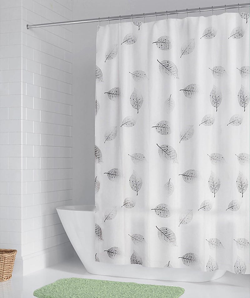 Voroly Shower Curtain Liner with 12 Plastic Hooks, 72x72 Inch Plastic Shower Curtain Liner for Shower Stall & Bathtubs Bathroom Curtains Shower Curtain and Liner Set (72x72 Inch, Grey Leaf) - Image 1