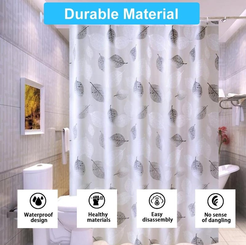 Voroly Shower Curtain Liner with 12 Plastic Hooks, 72x72 Inch Plastic Shower Curtain Liner for Shower Stall & Bathtubs Bathroom Curtains Shower Curtain and Liner Set (72x72 Inch, Grey Leaf) - Image 2