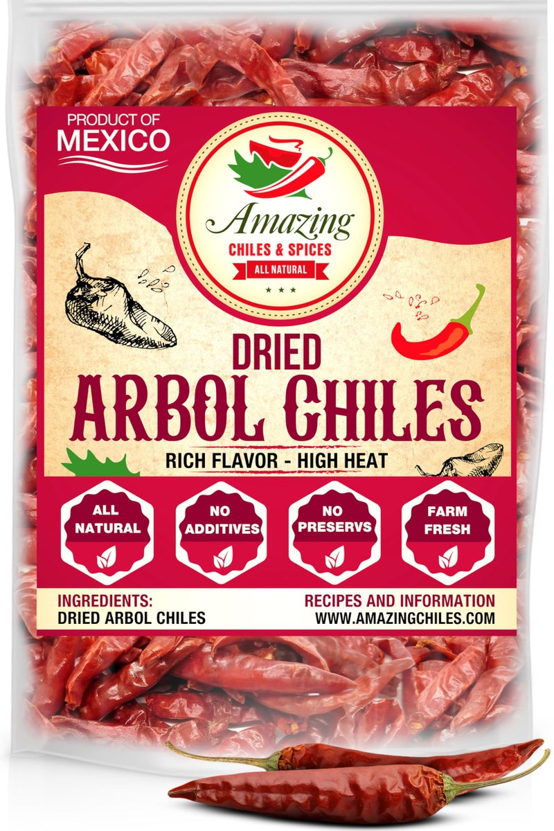 Amazing Chiles & Spices Chile De Arbol 4oz  Dried Whole Red Chili Peppers Premium All Natural Stemless Resealable Bag Use in Mexican Chinese and Thai Dishes Spicy Hot Heat Full of Flavor - Image 3