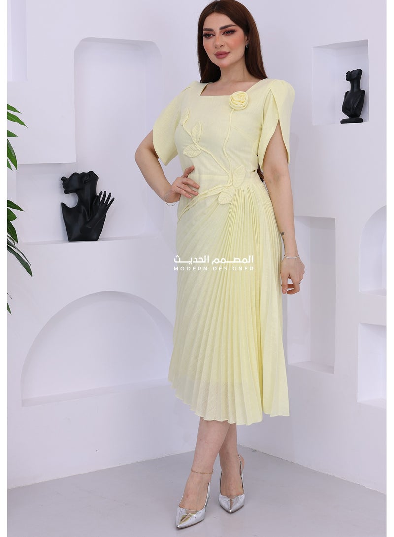 Modern Design A short Eid dress that will enhance your beauty and attract attention. This short Eid dress has an elegant and distinctive design, featuring short sleeves wrapped with elegant embroidery on the chest. - Image 2