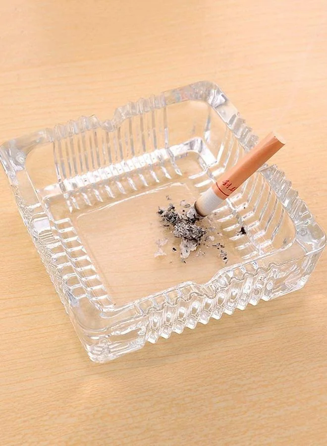 كويزين أرت Soda-Lime Glass 3 Inch Square Glass Ashtray Transparent