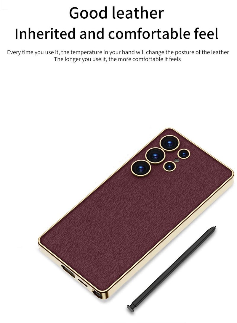 Midkart Leather Case Cover Compatible with Samsung Galaxy S25 Ultra Release 2025 Soft Electroplated Sides with Independent Camera Protection Case, Burgundy - Image 3