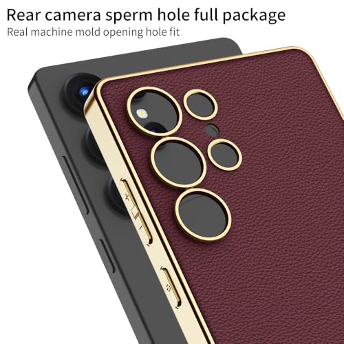 Midkart Leather Case Cover Compatible with Samsung Galaxy S25 Ultra Release 2025 Soft Electroplated Sides with Independent Camera Protection Case, Burgundy - Image 5