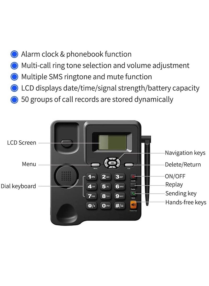 SYOSI - SIM-Card Telephone Cordless Wireless GSM Desk Desktop Fixed with Number Big Button Display for Office Front  Home, Hotel, Seniors Support - Image 1