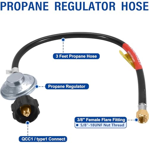 GasSaf 12 Feet Propane Regulator Hose, Propane Grill Regulator with Hose for QCC1 Propane Tank and Most LP Gas Grill, Heater and Fire Pit Table, 3/8" Female Flare Nut- Low Pressure - Image 2