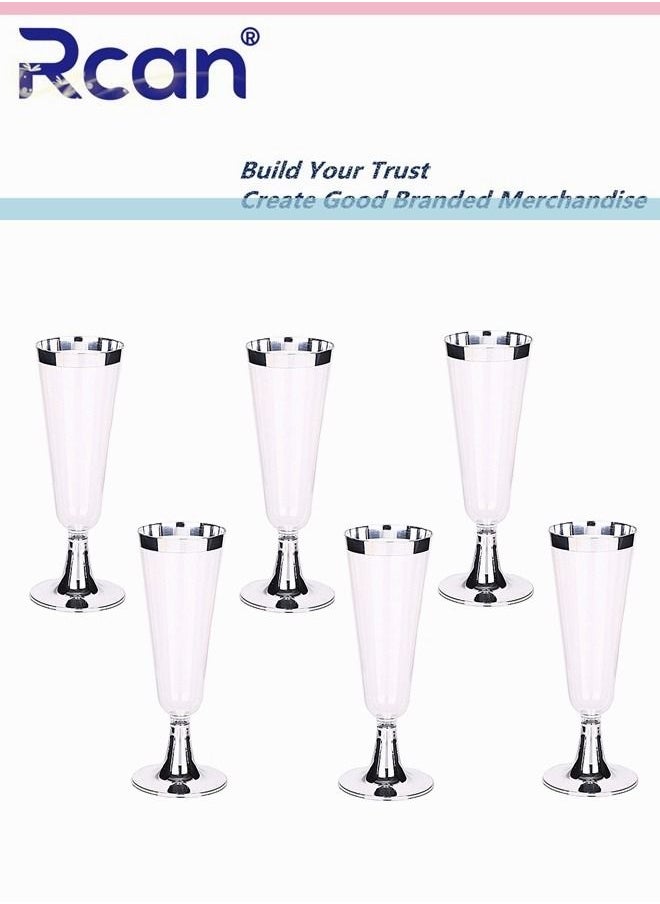 Rcan - 6 Pcs Disposable Plastic Mug, Silver Cups Set, For Water Juice Pastry Dessert Coffee Milk Hot or Cold Beverages All Purpose Occassion Use, 5OZ Cups - Image 1
