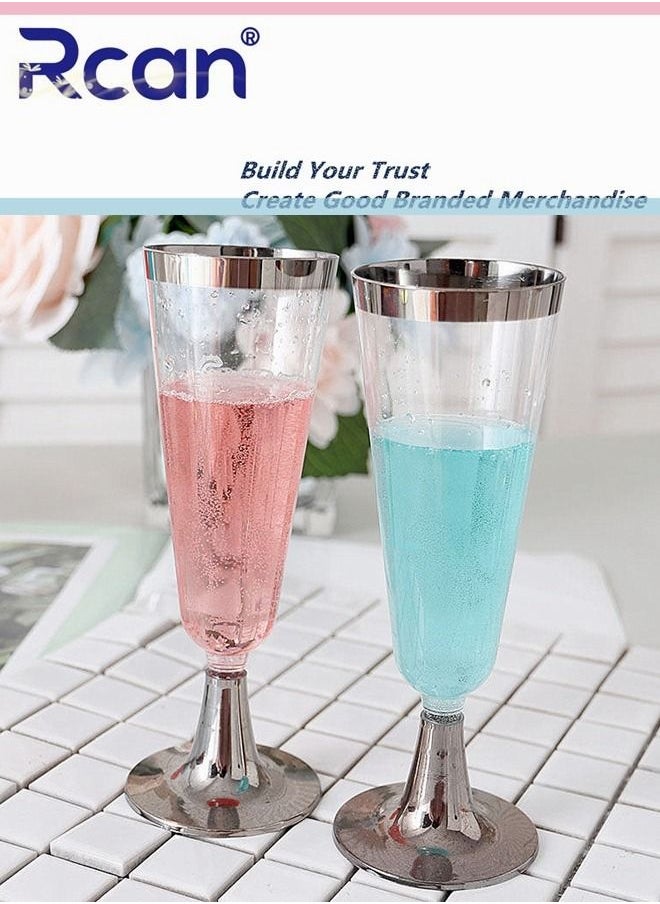 Rcan - 6 Pcs Disposable Plastic Mug, Silver Cups Set, For Water Juice Pastry Dessert Coffee Milk Hot or Cold Beverages All Purpose Occassion Use, 5OZ Cups - Image 1