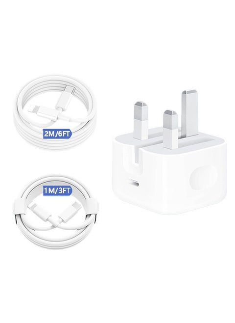 20W PD Fast Charger, Type-C Power Block Wall Charger Plug Adapter, 2M USB-C to Lightning Cable for 14 13 12 11 Pro Mini XS XR X, iPad, AirPod, white