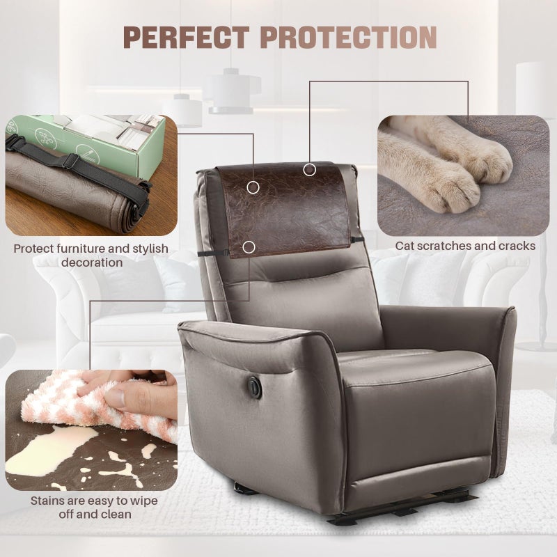 Xmntdo Recliner Headrest Protector,Non Slip Waterproof Headrest Cover,Leather Recliner Headrest Cover for Sofa,Furniture,Living Room,Office Chair 17x27 in(Chocolate Brown) - Image 5