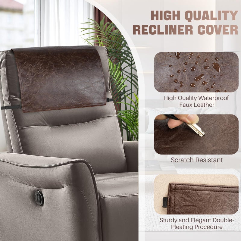 Xmntdo Recliner Headrest Protector,Non Slip Waterproof Headrest Cover,Leather Recliner Headrest Cover for Sofa,Furniture,Living Room,Office Chair 17x27 in(Chocolate Brown) - Image 4