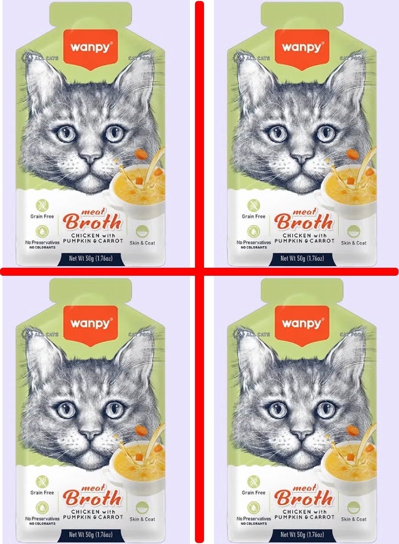 Wanpy Grain-Free Cat Soup with Chicken, Pumpkin and Carrots - 4 pouch, each pouch size 50g - Image 1